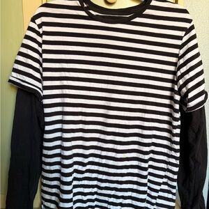 Hot Topic Black and White Striped Layered Long Sleeve Tee
